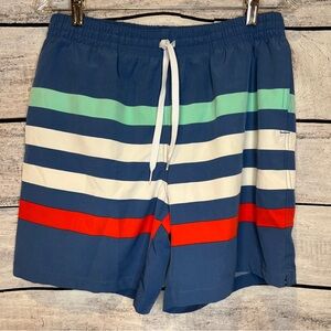 chubbies Men's Navy Teal White Striped Swim Trunks 3 Pockets Preppy EUC Shorts